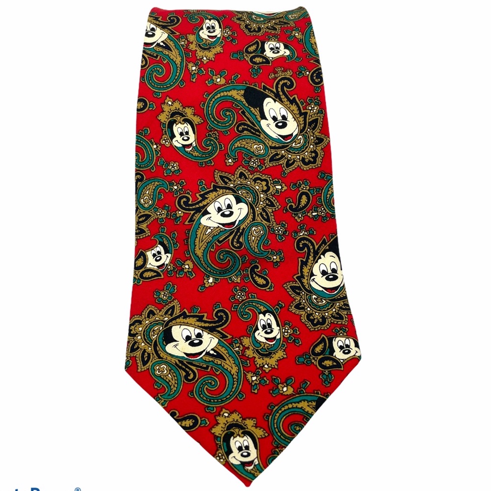 Disney Mickey Faces Silk Tie Red Paisley
